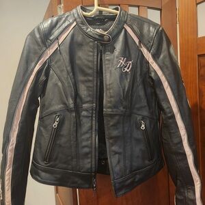 Women's Black and Pink Leather Jacket